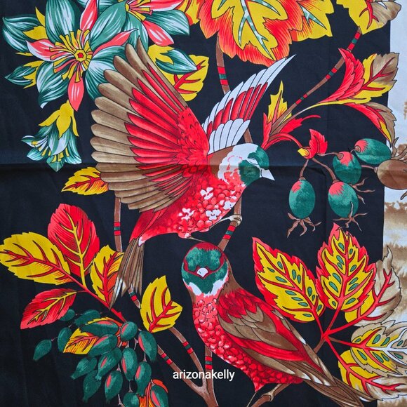 NWOT Huge Silk Scarf Shawl Wrap Birds Leaves Flowers - Picture 6 of 11